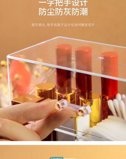 [Sẵn] Hộp Đựng Son 12 Ô (9 ô nhỏ 3 ô to) Nhựa Mica Trong Suốt Có Nắp Đậy Chống Bụi Và Nước