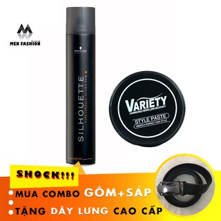 Combo keo vuốt tóc silhouette0420ml + sáp vuốt tóc variety, tặng dây lừn cao cấp