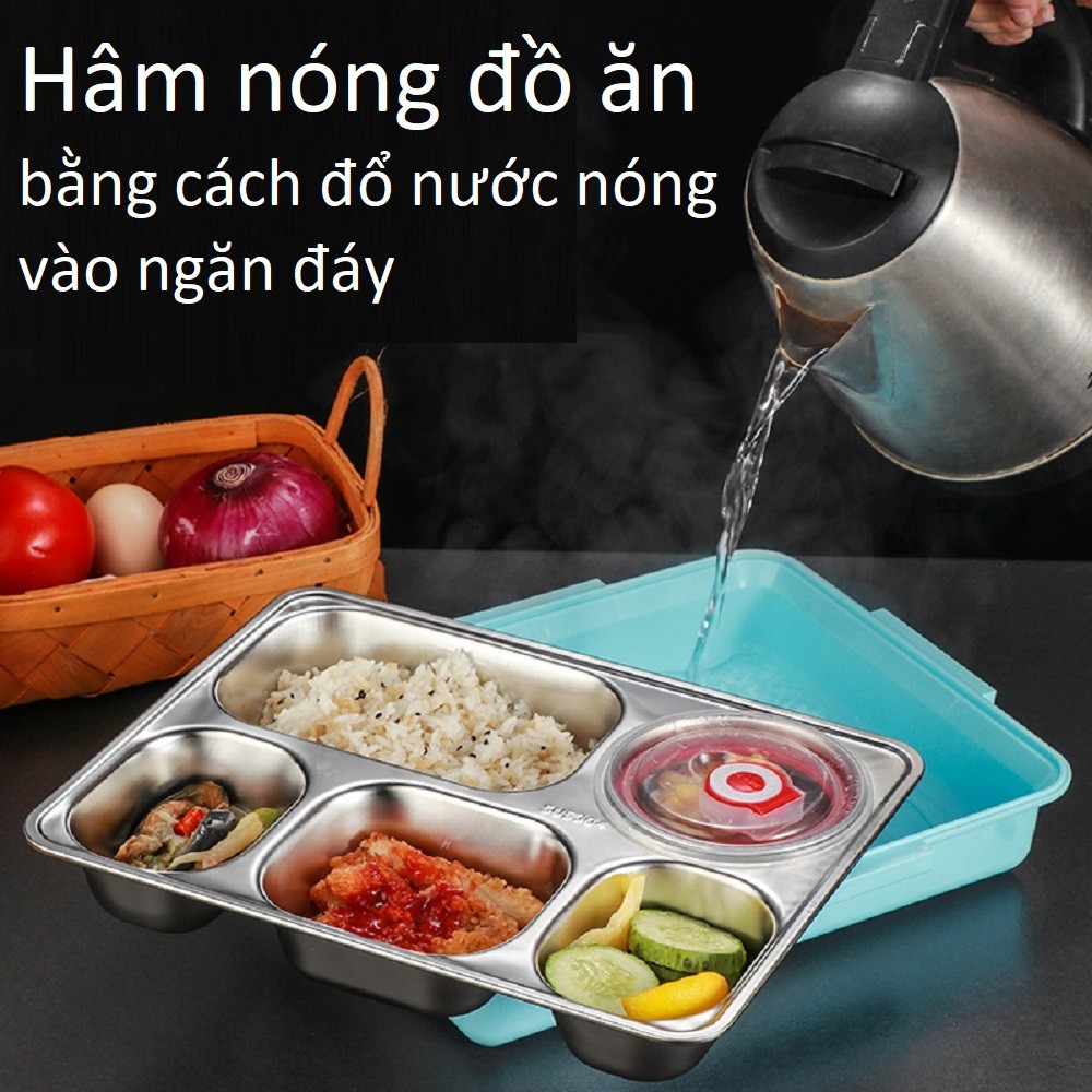 Hộp cơm văn phòng Lõi Inox Kèm Thìa Đũa Khay đựng thức ăn mã 20021 KamiVietNam