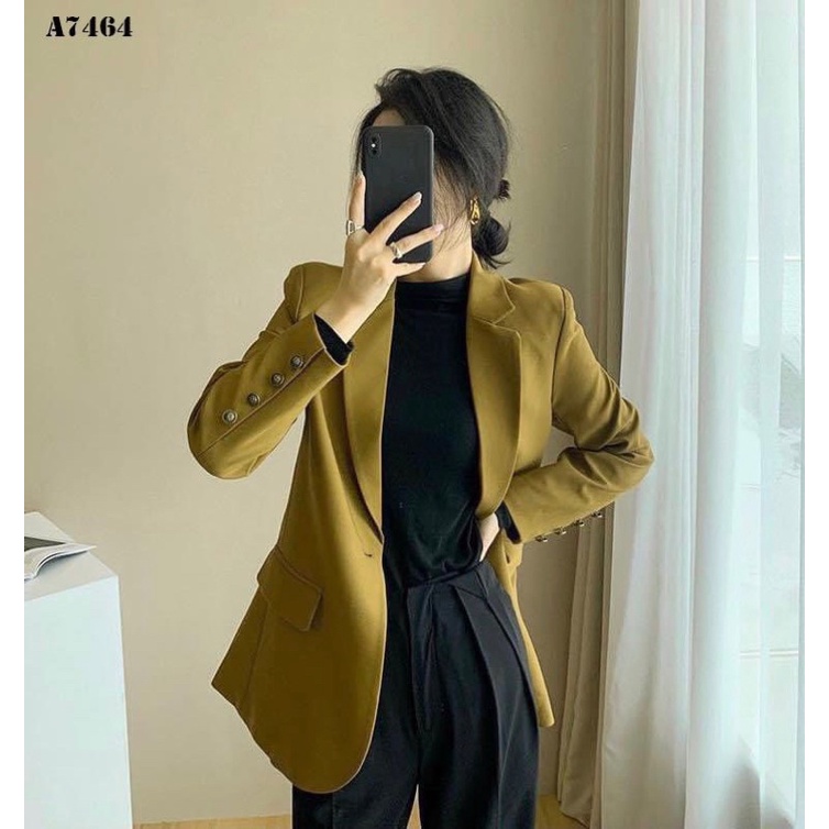 Áo vest nữ màu vàng tây 2 lớp cúc đồng