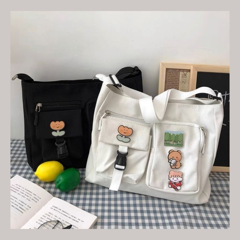 Túi tote túi vải canvas trơn đeo chéo đi học đi chơi giá rẻ phong cách Hàn Quốc thời trang Tucanvas TCV47