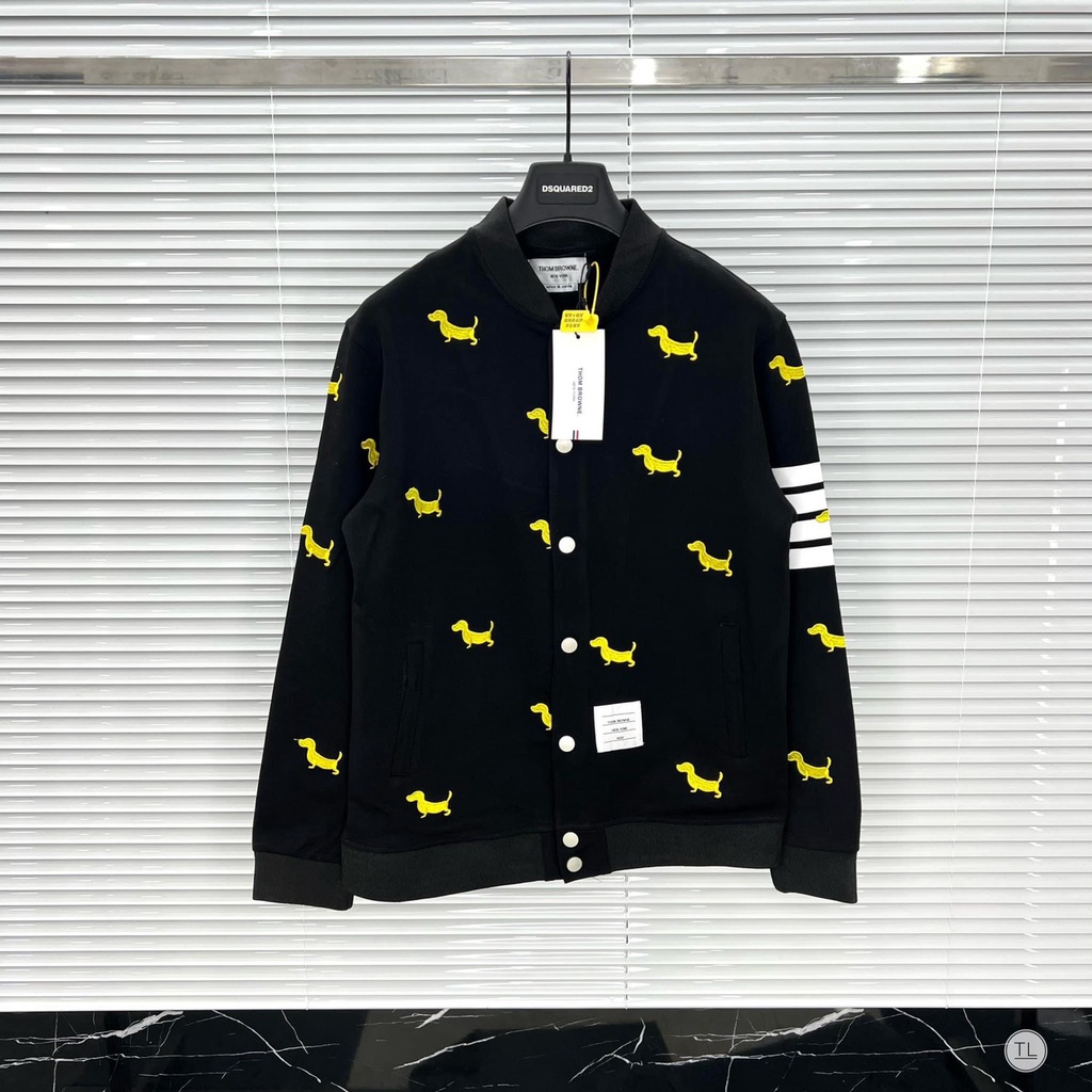 Áo Khoác Bomber Nam Nữ Thom 4 Sọc Tay Phối Họa Tiết