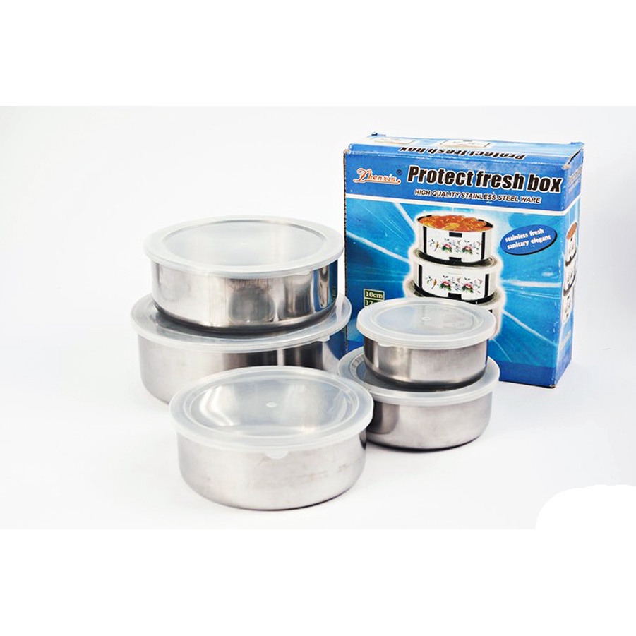 Bộ 5 thố INOX có nắp đậy - bát inox - bát inox có nắp - Thố inox