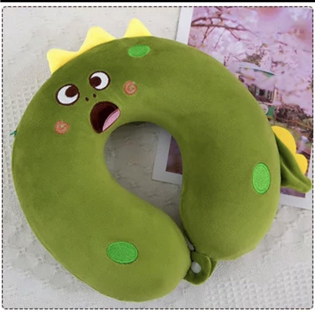 Gối cổ chữ U cao su non hình thú dễ thương có khóa kéo cho dân văn phòng, ô tô, máy bay, du lịch người đau mỏi vai gáy