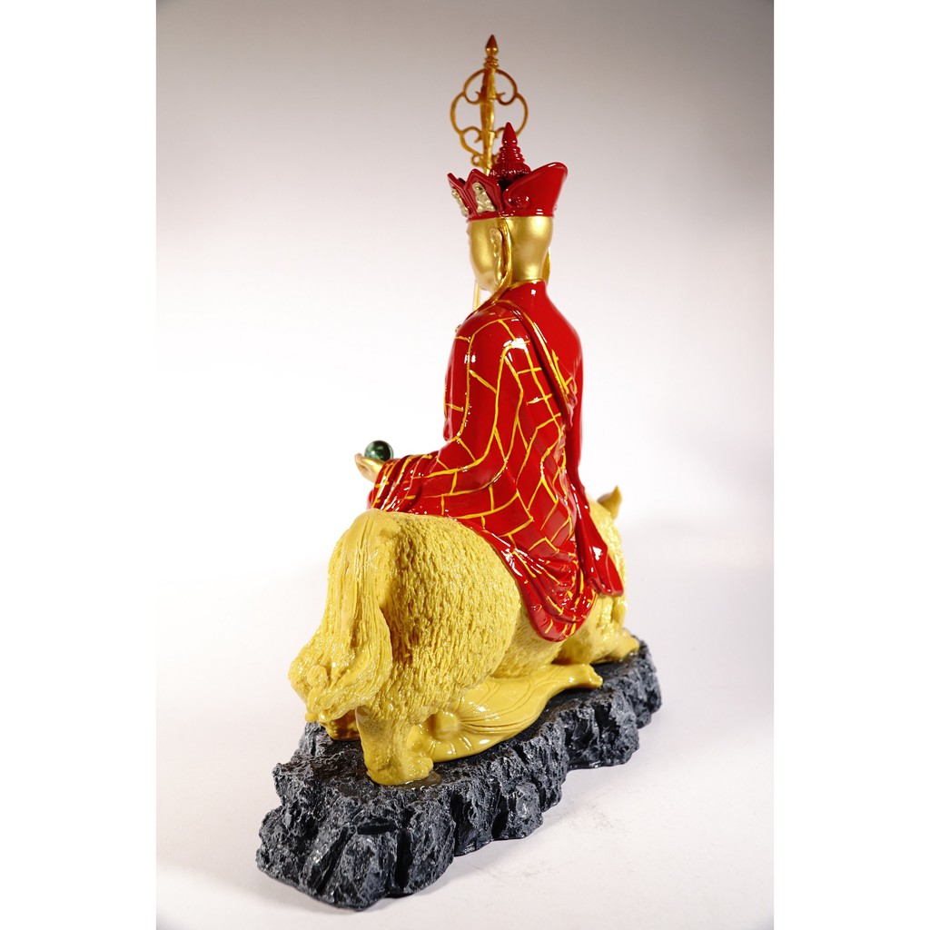 Tượng Phật Địa Tạng Vương Bồ Tát cưỡi hổ vẽ áo đỏ lớn - Cao 35cm