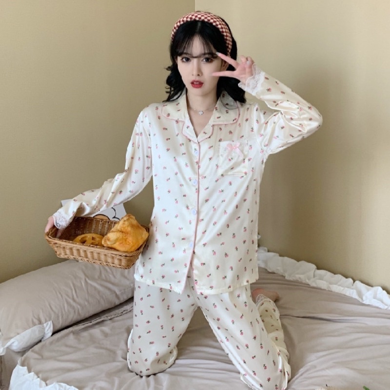 Bộ pijama mặc nhà , đồ bộ cổ sen viền bèo hoạ tiết kute, dễ thương, chất đẹp tay dài quần dài nhiều size to