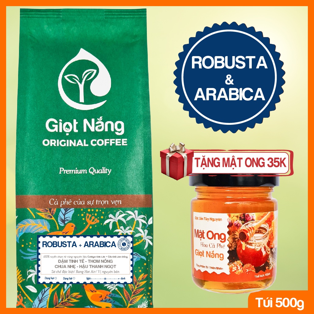 Cà phê nguyên chất Blend Robusta - Arabica rang xay dùng cho cà phê phin, espresso thơm ngon nồng vị từ GIỌT NẮNG COFFEE