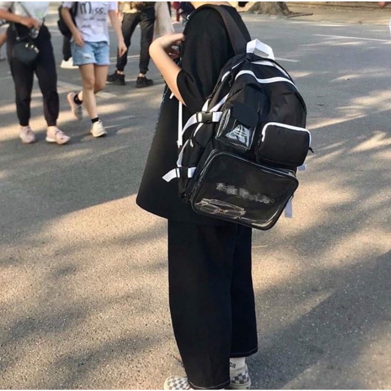 Balo Đen Thời Trang Nhiều Ngăn Ulzzang Unisex