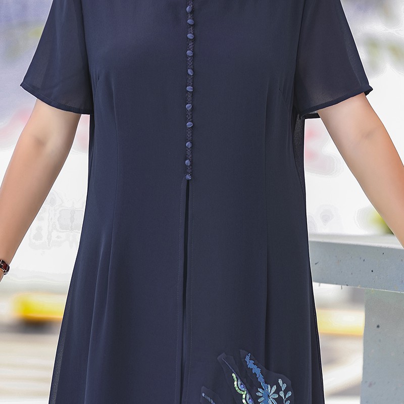 Đầm Voan Trung Niên Thêu Dáng Xòe Sang Trọng VH07 - Hàng Quảng Châu Cao Cấp