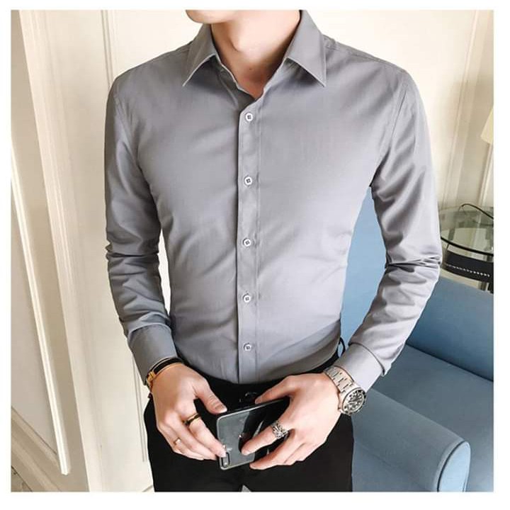 ÁoSơ mi nam trơn màu xám hàng Việt Nam chất lượng cao, chính hãng