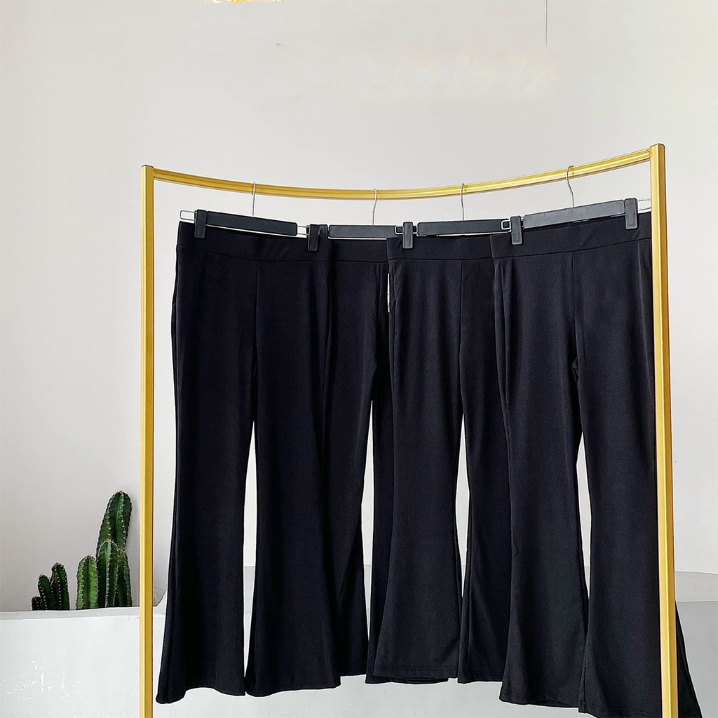 Quần ống loe nữ lưng cao vải thun cotton co dãn form chuẩn hack dáng, Quần legging nữ ống loe màu đen Geleva LEG429