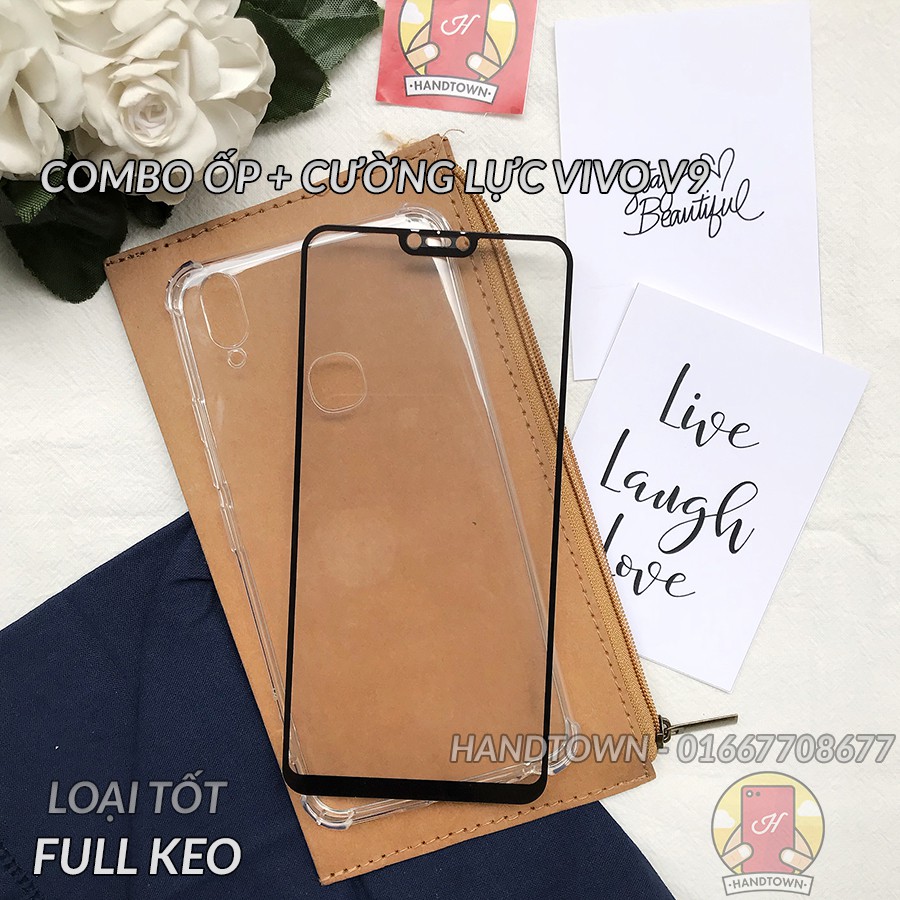 COMBO SỐC Vivo v9: Ốp lưng chống sốc Vivo v9 + kính cường lực full màn