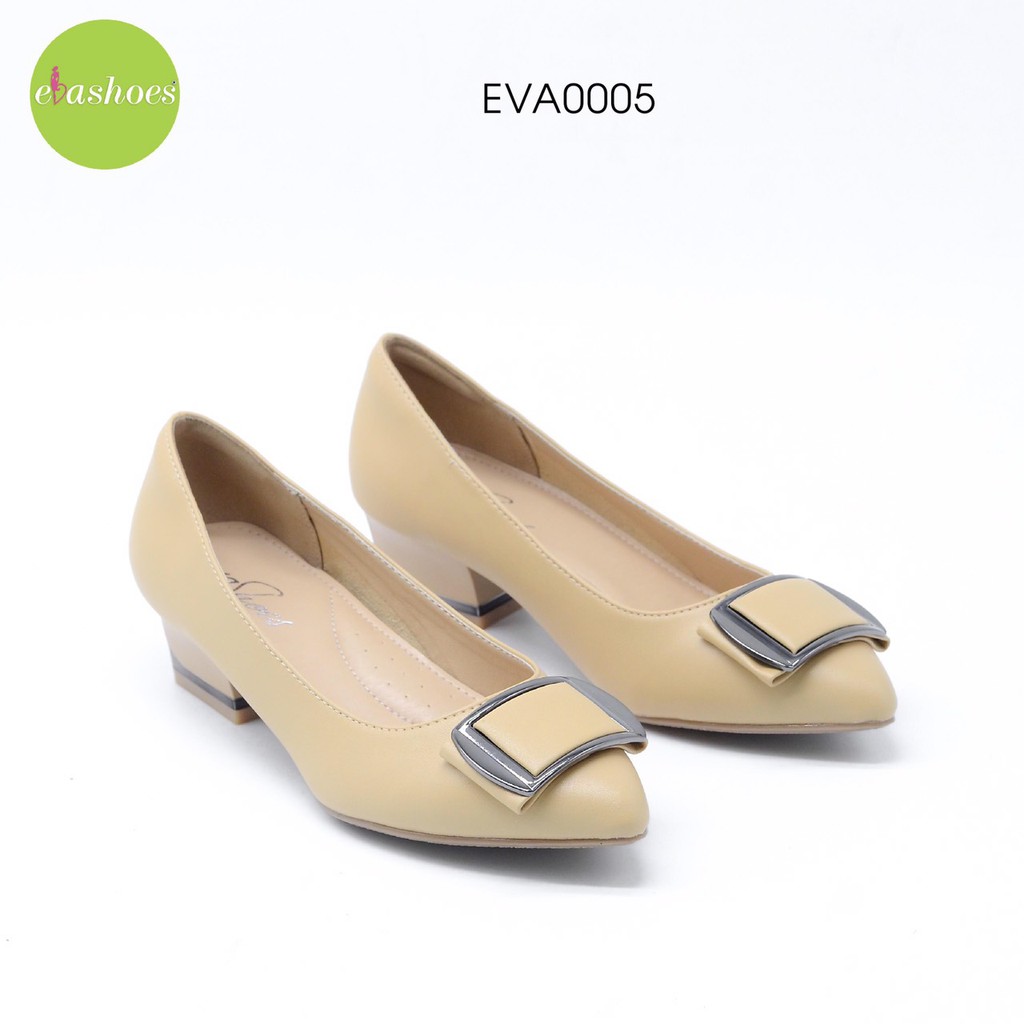 [Mã BMLTA50 giảm 10% đơn 99K] Giày cao gót đế vuông mũi nhọn phối khuy kim loại tổng hợp 3cm Evashoes EVA0005