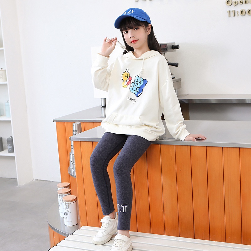 YAOEENH Quần Legging Cotton Dài Đến Mắt Cá Chân Màu Trơn In Chữ Giữ Ấm Mùa Thu Đông Dễ Phối Đồ Cho Bé Gái 110-170cm