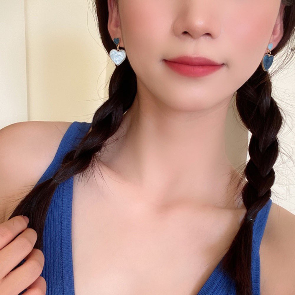 Khuyên Tai Dáng Dài Hình Trái Tim Màu Xanh Dương Thời Trang Cổ Điển Cho Nữ