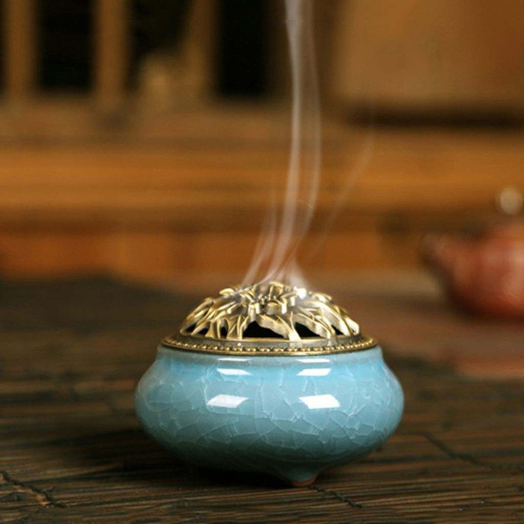 [Mua Lư Tặng Trầm] Lư Xông Trầm Gốm Sứ cao cấp màu Xanh- Có lót bạc