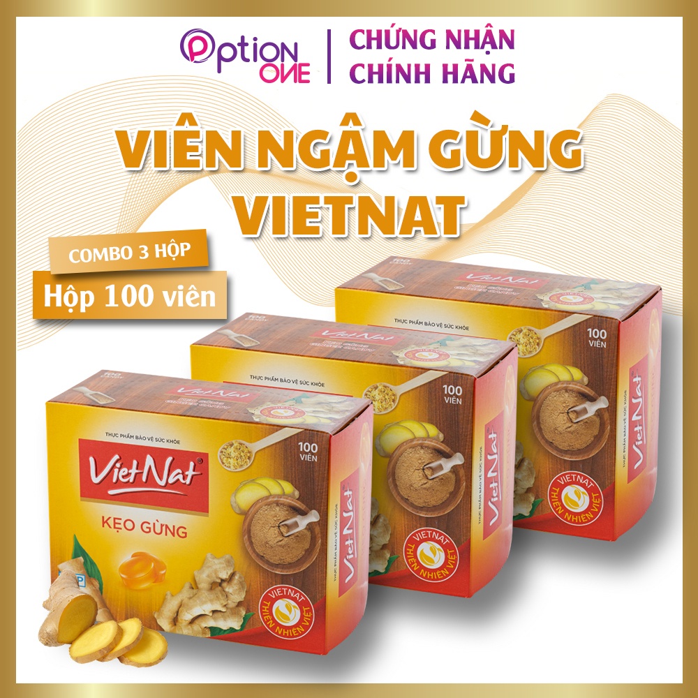 [COMBO 3 HỘP] Kẹo ngậm hỗ trợ tiêu hóa, giảm cảm cúm gừng Vietnat - 100 viên