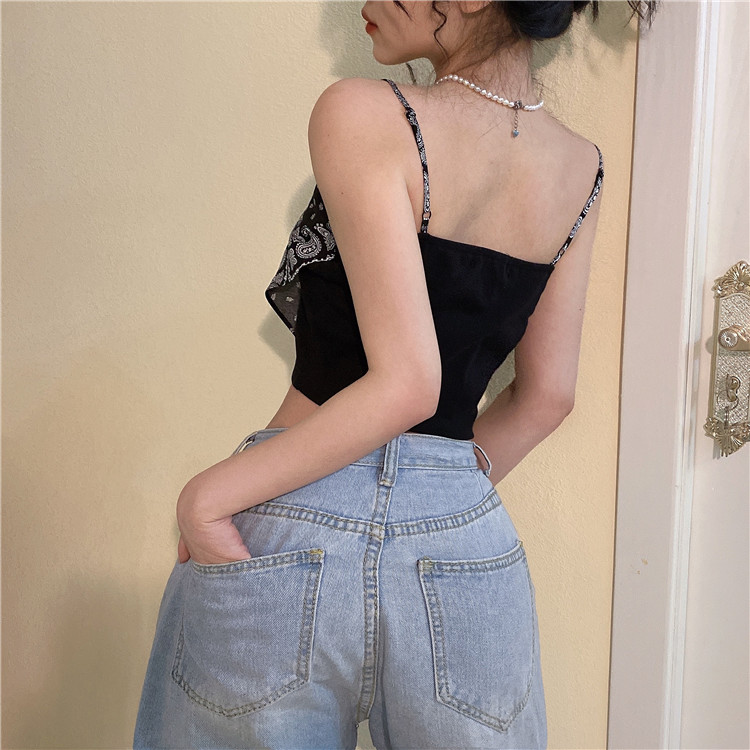 Xiaozhainv Áo Croptop Hai Dây Họa Tiết Hoa Quyến Rũ Thời Trang Hàn Quốc