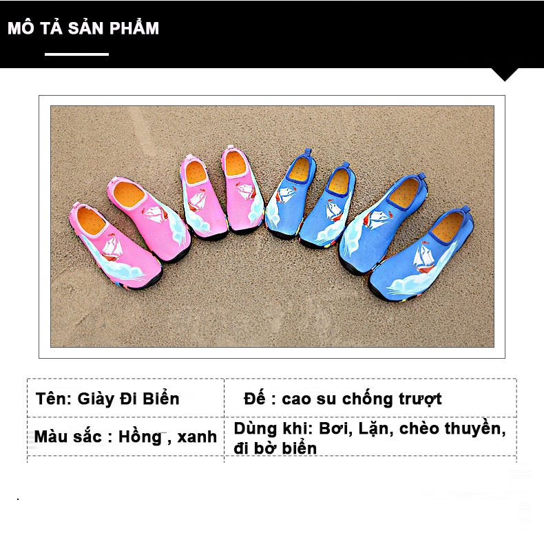 Giày đi biển, đi bơi chống trơn trượt, vật nhọn đâm vào chân đế cao su , gọn nhẹ