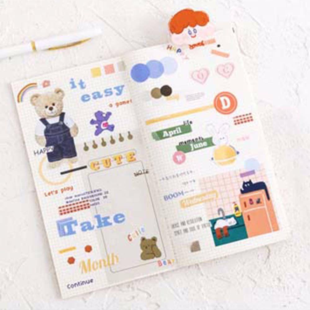 Bộ Sticker Dán Trang Trí Sổ Tay Nhật Ký Hình Gấu Rosy Posy Hoạt Hình Cổ Điển