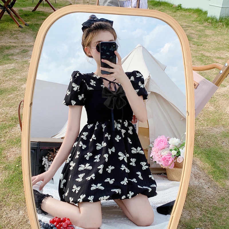 AMOI Đầm Tay Ngắn Dáng Ôm Chiết Eo Phong Cách Pháp Thời Trang Xinh Xắn Cho Nữ 2022