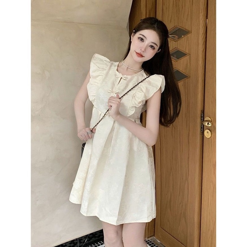 Đầm Dáng Chữ A Tay Bay Thắt Nơ Phong Cách Trung Hoa Cổ Điển Ngọt Ngào Thời Trang Mùa Hè Hàng Mới Dành