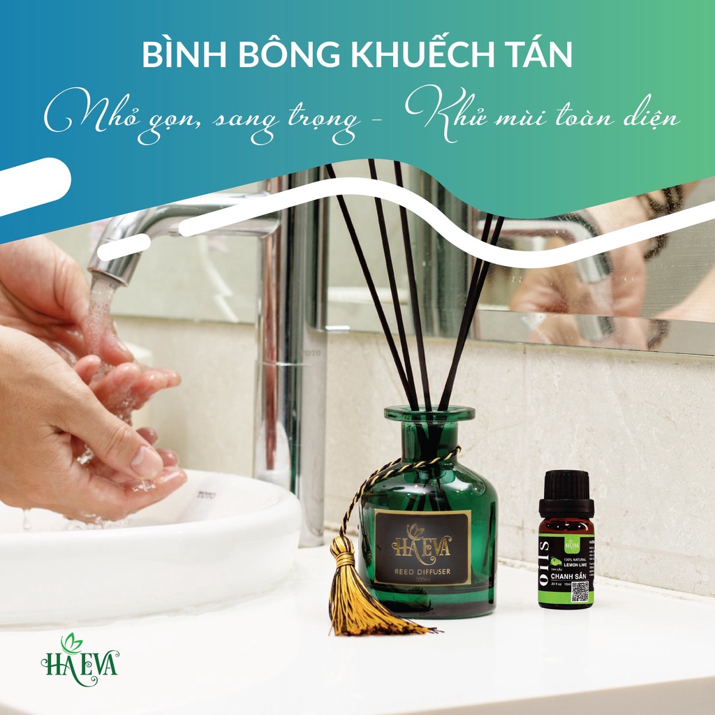 Bình khuếch tán tinh dầu Haeva 100ml, Chất liệu thuỷ tinh cao cấp, khuyếch tán tinh dầu bằng Que sợi tổng hợp siêu bền