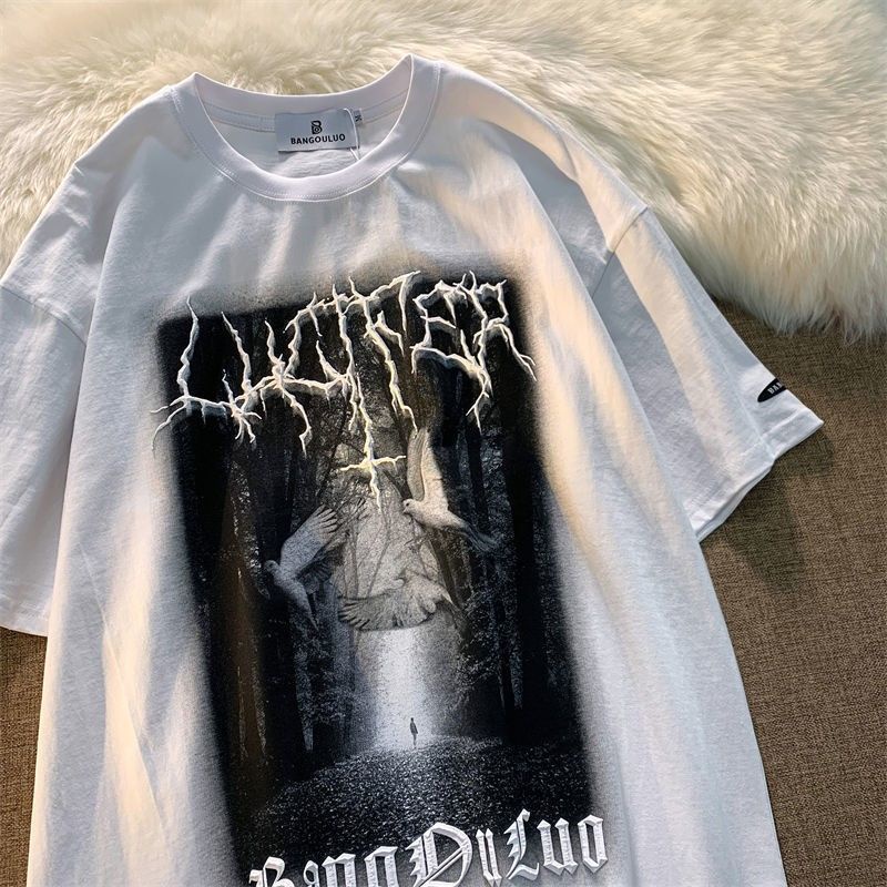 Áo Thun Tay Ngắn Bằng Cotton Plus Size Phong Cách Hip Hop Đường Phố Âu Mỹ Thời Trang Mùa Hè Cho Nam