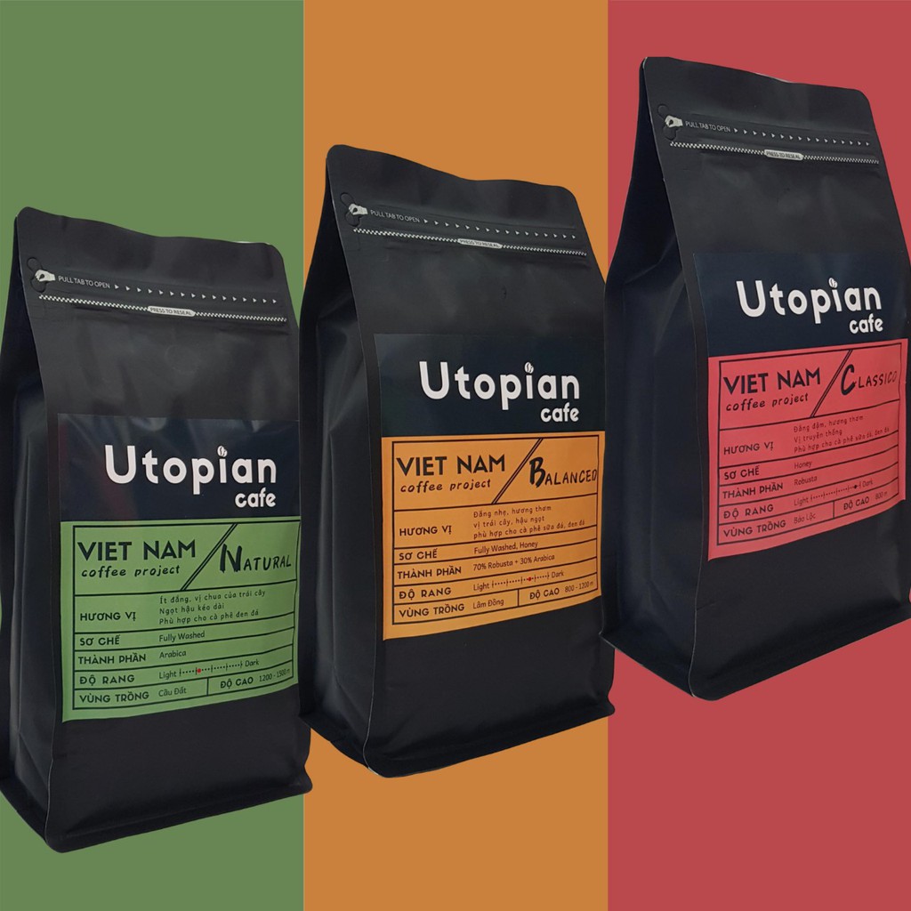 Cà phê Utopian - Natural - Hương vị từ Arabica Cầu Đất - 1Kg