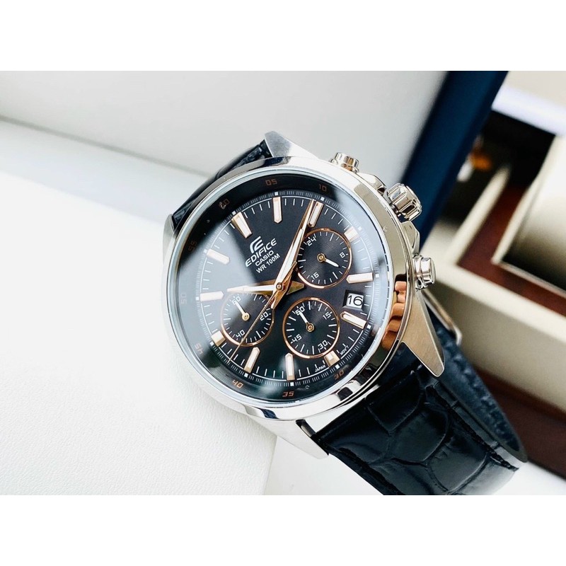 Đồng hồ nam Casio Edifice dây da đen, mặt 41mm