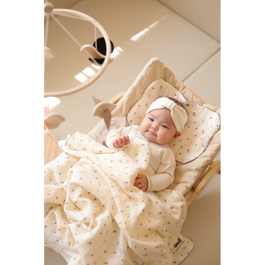 Set chăn lót đầu 2 lớp vải xô muslin OME cao cấp cho bé