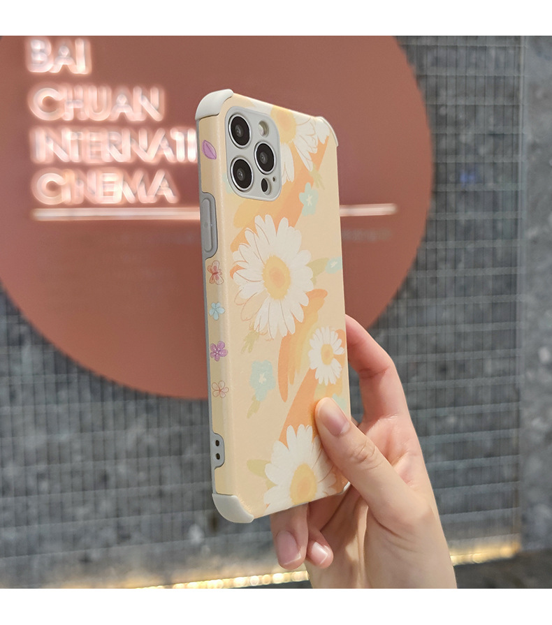 Ốp iphone Vỏ điện thoại silicon Faux Leather Flower tpu Phone Case For iPhone 11 Pro Max X Xr Xs Max 7 8 Plus Se 2020 12 pro max 12 mini