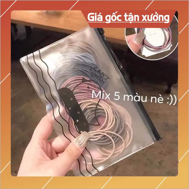 Buộc tóc 100 cái có túi zip đựng tiện lơi