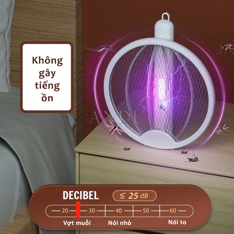 Vợt Bắt Muỗi Thông Minh Gấp Gọn 2 In 1 Kiêm Đèn Bắt Muỗi Tự Động Ban Đêm Gấp Gọn, 2 Lớp Lưới Bảo Vệ An Toàn Có Bảo hành