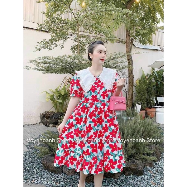Đầm hoa nhí màu sắc rực rỡ, cổ cánh sen GB