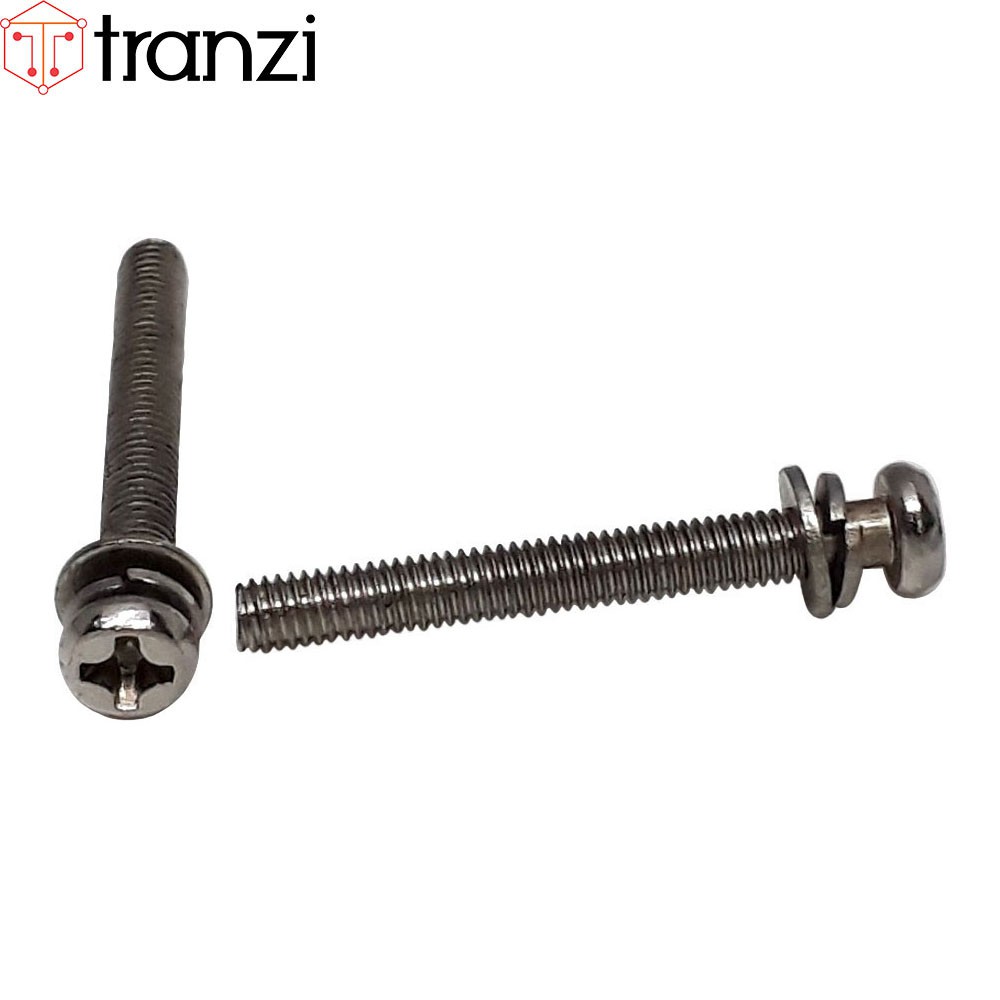 Vít bake kèm long đen phẳng vênh đầu cầu mạ niken M3x25 - túi 50 cái