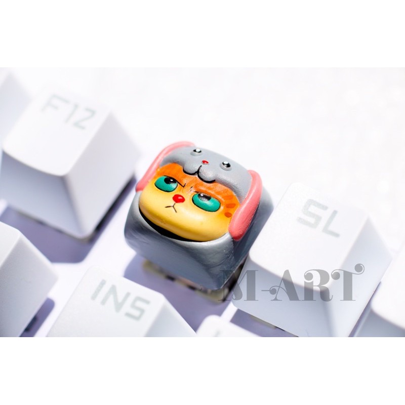 Nút bàn phím cơ mèo dễ thương và chiếc mũ thỏ con - Meowy artisan keycaps