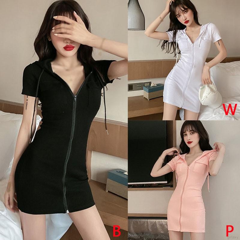 Đầm Ôm Tay Ngắn Màu Trơn Thiết Kế Đơn Giản Phong Cách Hàn Quốc