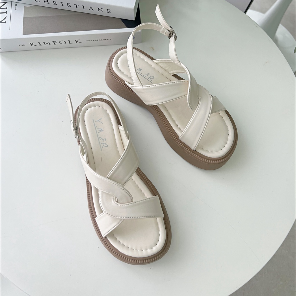 Giày sandal nữ ulzzang đế xuồng chéo trơn 3p hai quai ngang nhún đế mềm nữ Shoes Paradise SD014