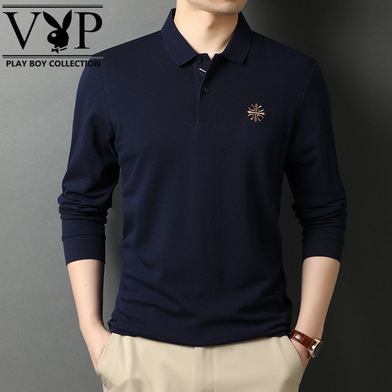 Playboy Áo polo Tay Dài Dáng Rộng Màu Trơn Thêu Họa Tiết Thời Trang Xuân Thu Cho Nam