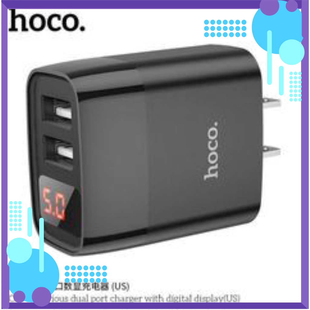 Cóc sạc nhanh HOCO 68C 2 cổng có đèn led LCD - chính hãng