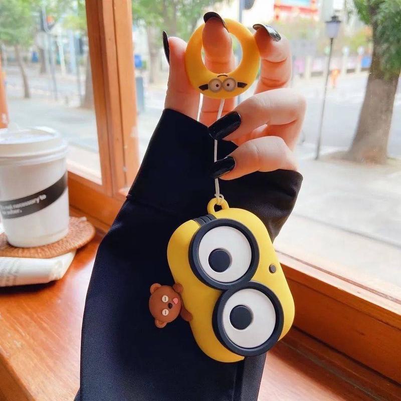 Vỏ Bảo Vệ Hộp Sạc Tai Nghe AirPods 1/2/Pro/3 Bằng Silicon Mềm Hình Minion Hoạt Hình Có Móc Khóa Chống Sốc
