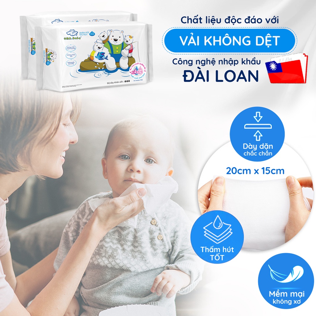 Gói 85 Tờ Khăn Ướt Kháng Khuẩn Tinh Khiết Dành Cho Bé Oma&Baby Không Mùi