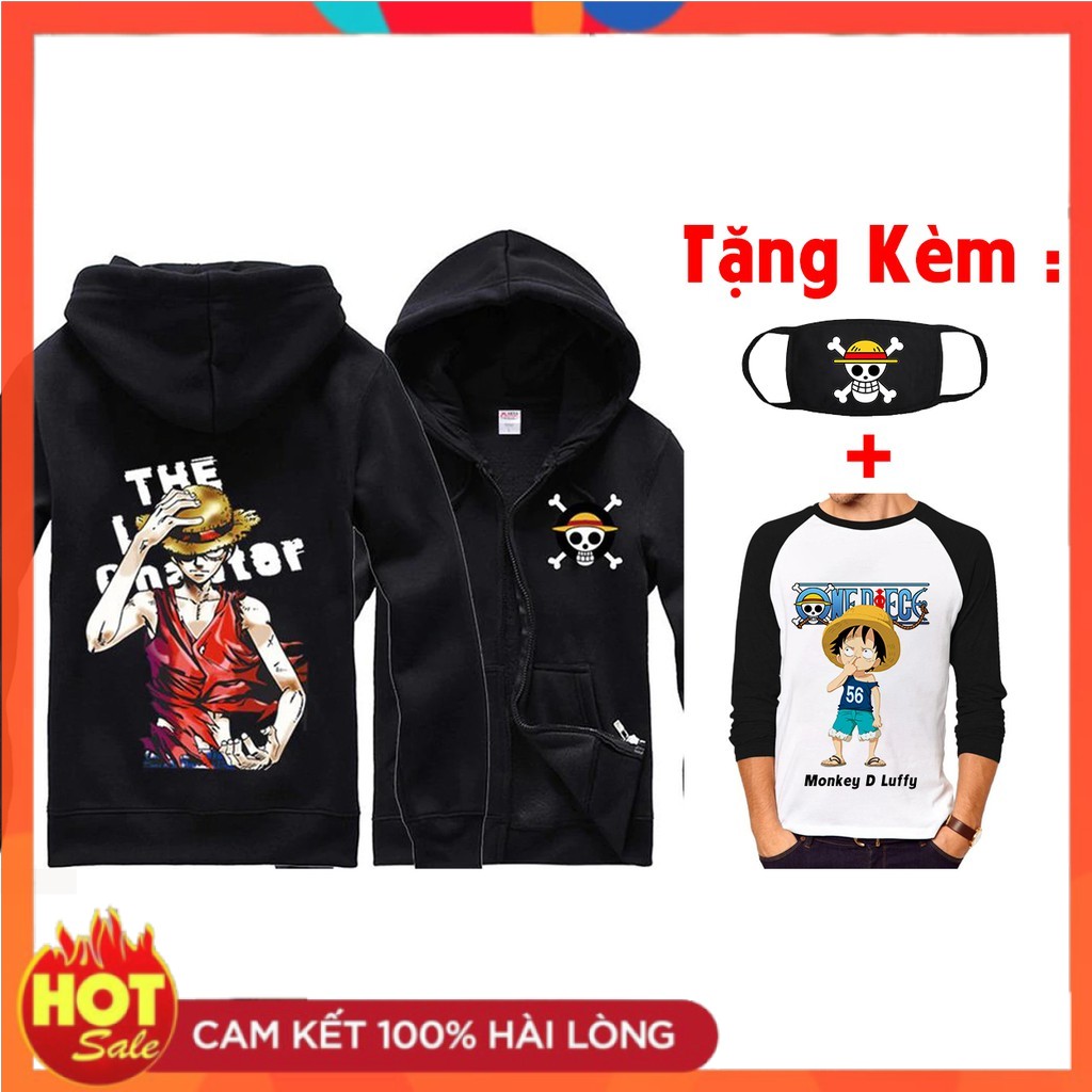 Áo khoác nỉ Luffy One Piece màu đen đẹp cực ngầu giá tận xưởng