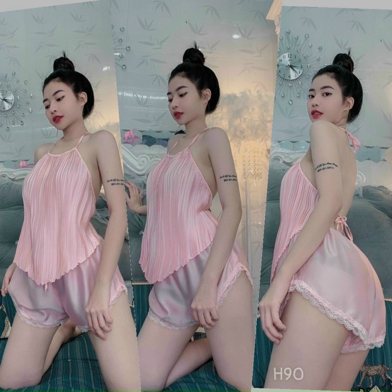 Đồ Ngủ Sexy - ⚡️ FREE SHIP ⚡️- Đồ ngủ Yếm Sexy dây buộc xếp ly