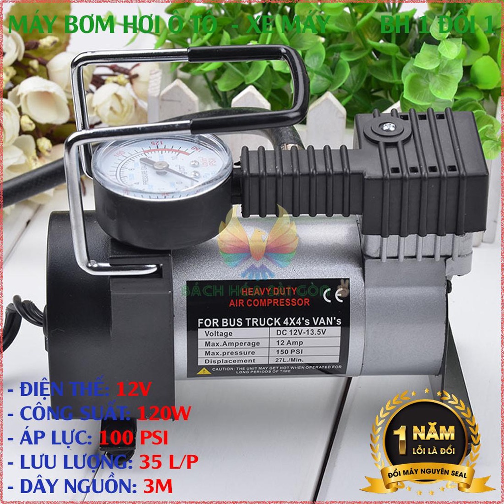 Bơm Hơi Cho Ô Tô, Xe Máy, Máy Nén Khí Mini 12V