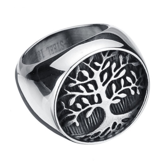 Gothic style tree of stainless steel ring for men