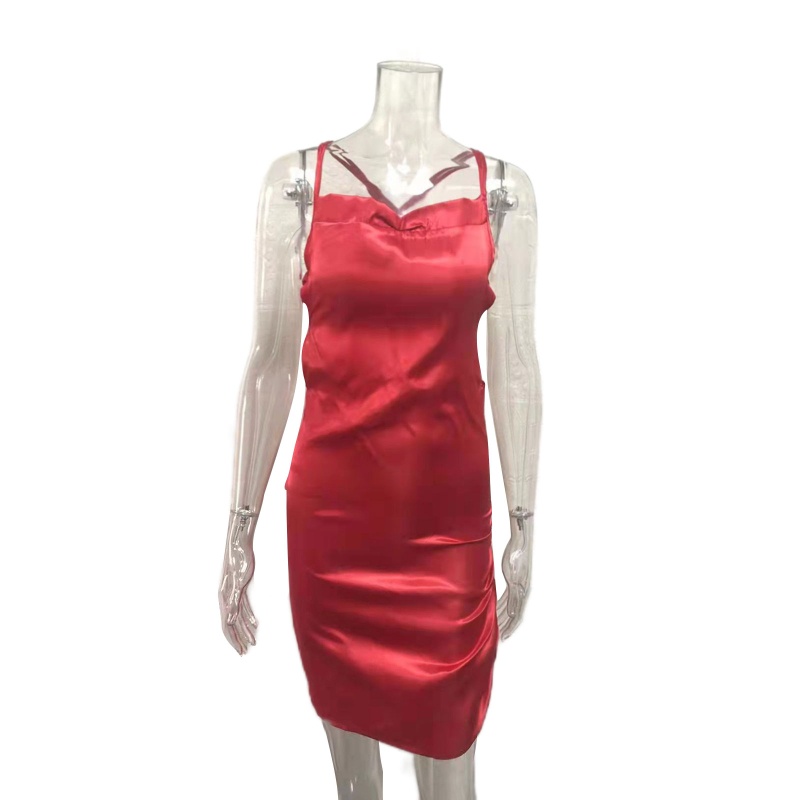 Brroa Đầm Ôm Hai Dây Bằng Vải Satin Hở Lưng Có Dây Rút Gợi Cảm Cho Nữ Clu