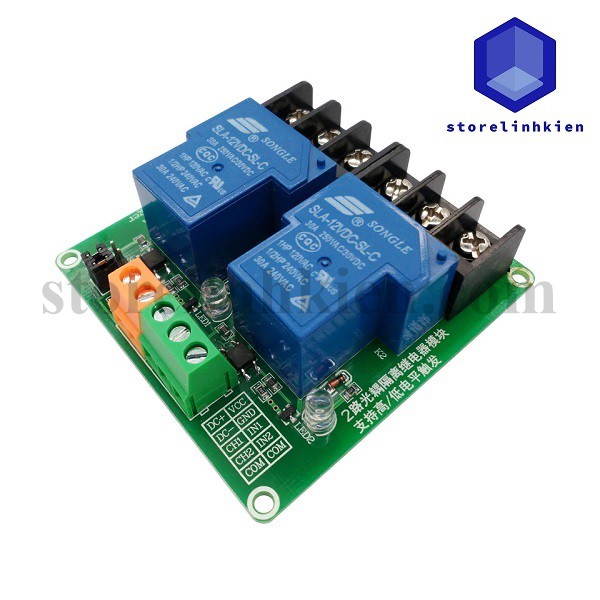 Mạch 2 Relay 5V 12V 30A kích High/Low