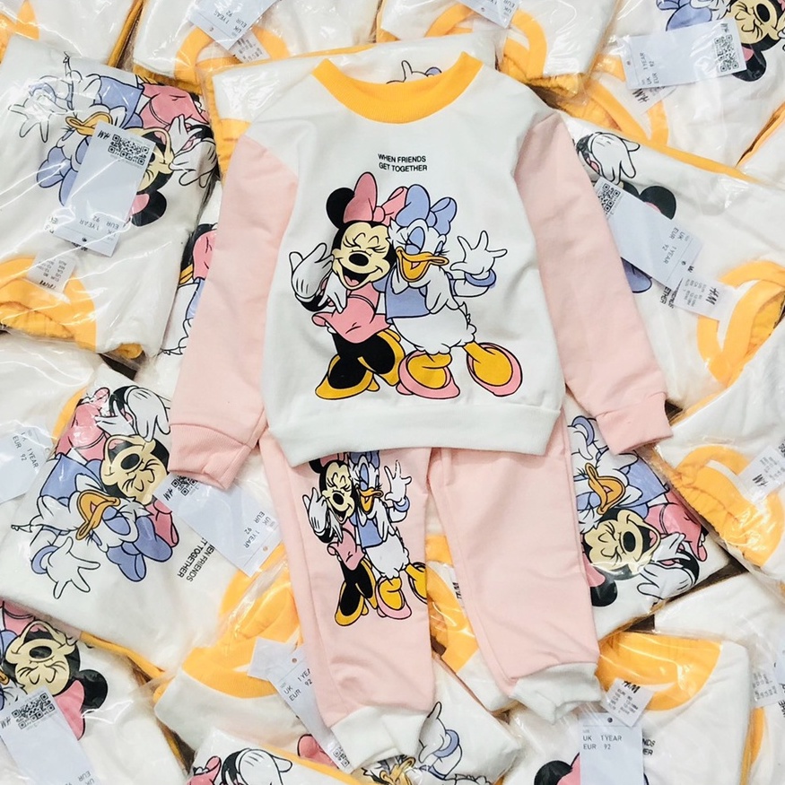 Bộ dài tay thu đông bé gái - Set bộ nỉ phối thu đông Minnie cho bé gái size 1-6t